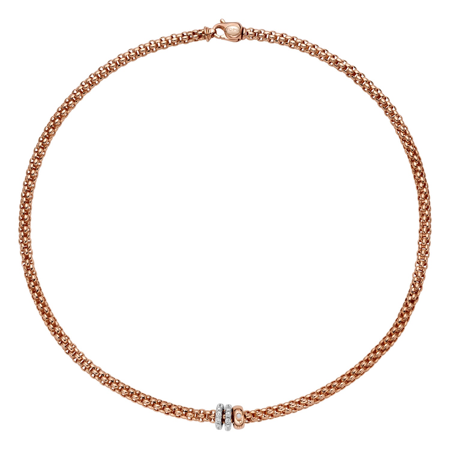 FOPE SOLO 18K Gold Necklace with White Diamond Pavé Rondels - 0.56 carats - Jackson Hole Jewelry Company