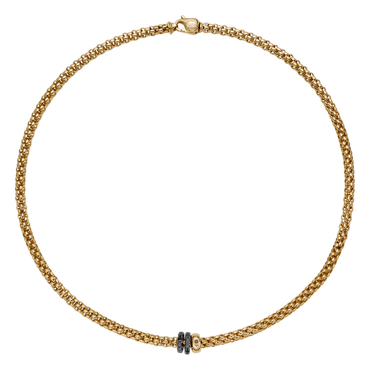 FOPE SOLO 18K Gold Necklace with Black Diamond Pavé Rondels - 0.58 carats