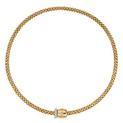 FOPE SOLO 18K Gold Flex'it Necklace with Ornamental Clasp and White Diamond Pavé Rondel - 0.47 carats - Jackson Hole Jewelry Company