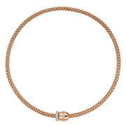FOPE SOLO 18K Gold Flex'it Necklace with Ornamental Clasp and White Diamond Pavé Rondel - 0.47 carats - Jackson Hole Jewelry Company