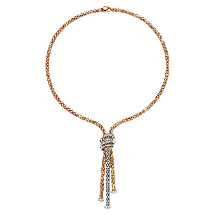 FOPE SOLO 18K Rose Gold Necklace with Tri-Gold Accesories and White Diamonds - 0.97 carats