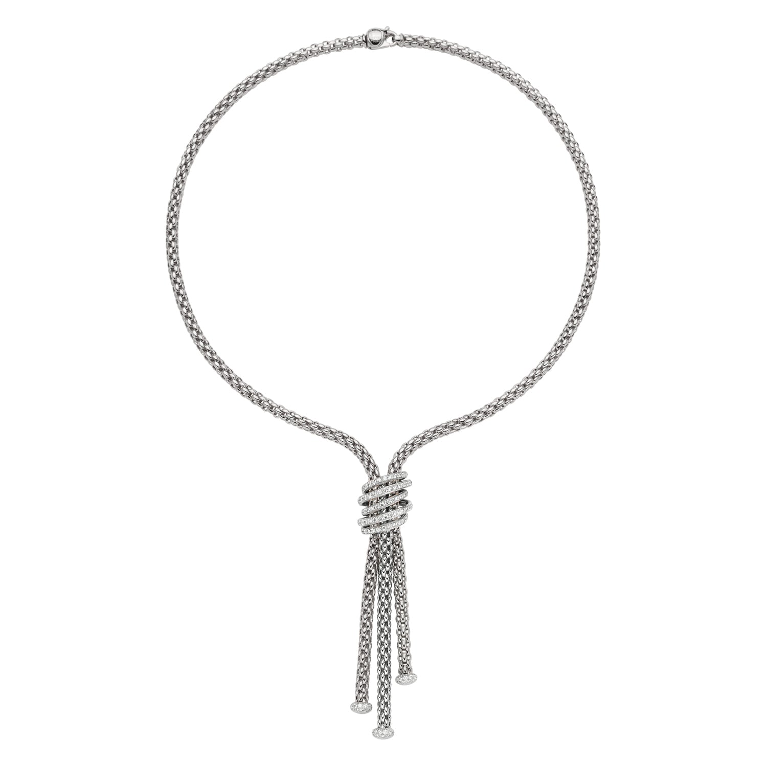 FOPE SOLO 18K White Gold Necklace with White Diamond Pavé Rondels 1.63 carats - Jackson Hole Jewelry Company