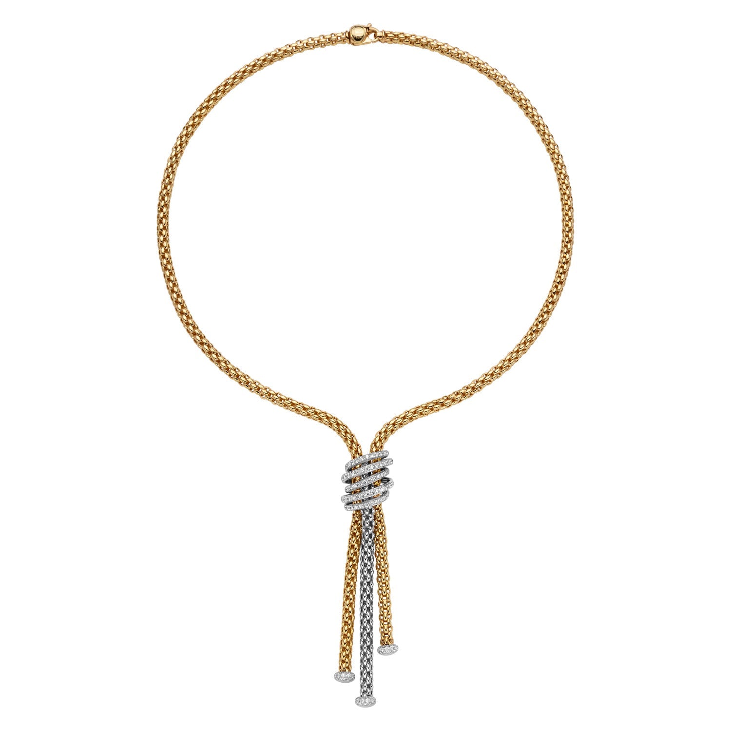 FOPE SOLO 18K Yellow & White Gold Necklace with White Diamond Pavé Rondels 1.63 carats - Jackson Hole Jewelry Company