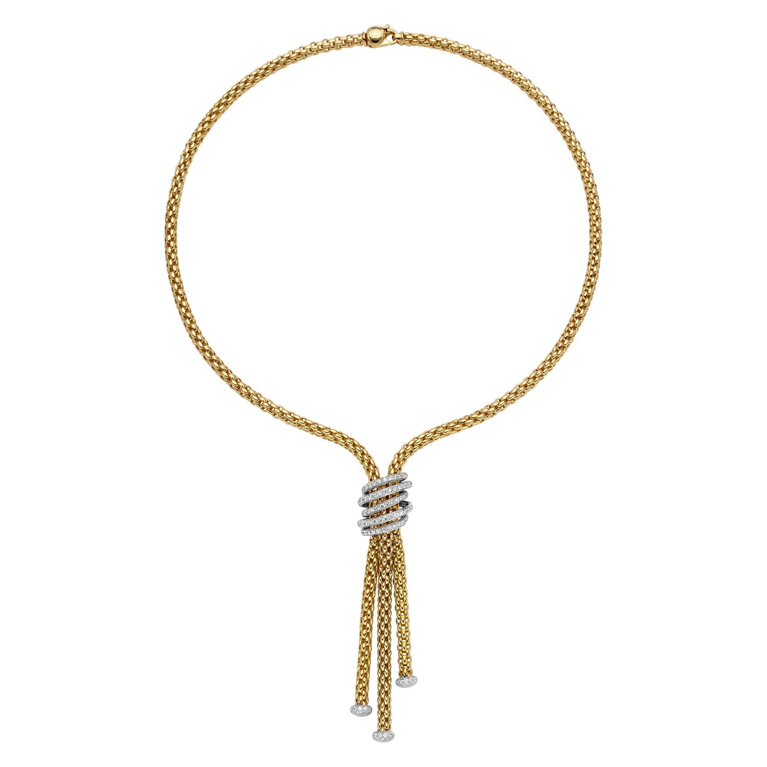 FOPE SOLO 18K Yellow Gold Necklace with White Diamond Pavé Rondels 1.63 carats - Jackson Hole Jewelry Company