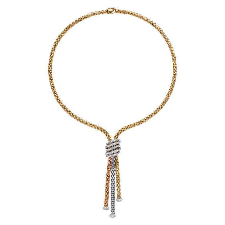 FOPE SOLO 18K Yellow Gold Necklace with Tri-Gold Accesories and White Diamond Pavé Rondels 1.63 carats