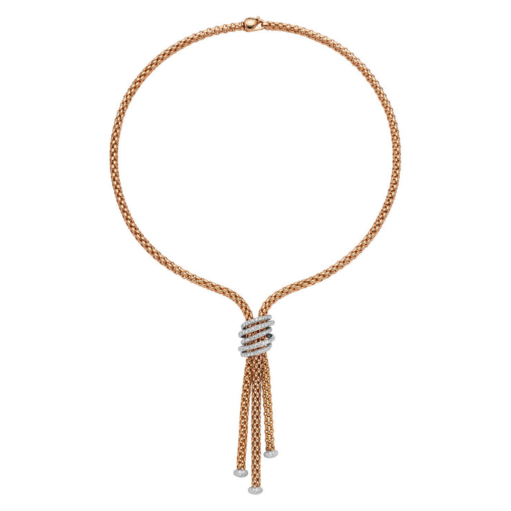 FOPE SOLO 18K Rose Gold Necklace with White Diamond Pavé Rondels 1.63 carats