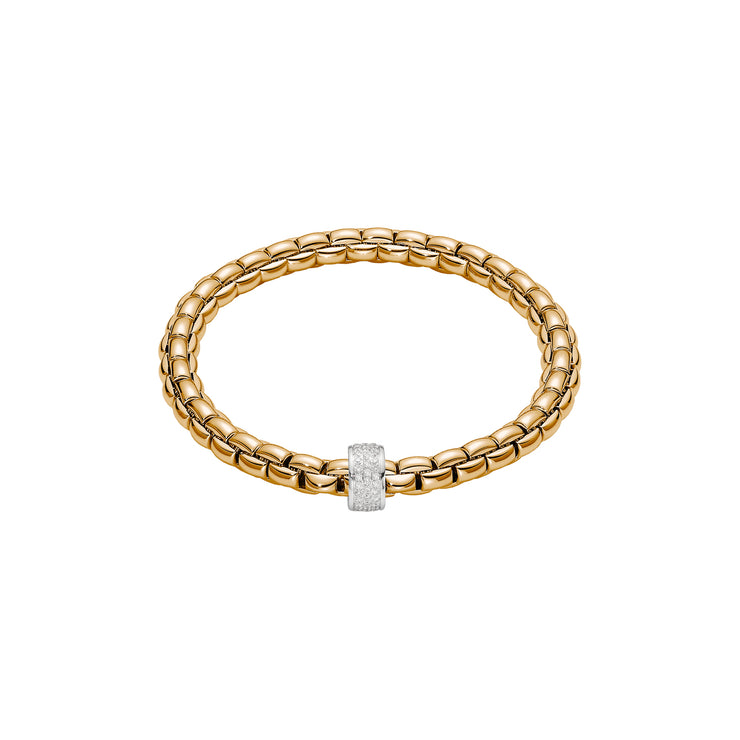 FOPE EKA 18K Gold Flex’it Bracelet with White Diamond Pavé Rondel - 0.53 carats