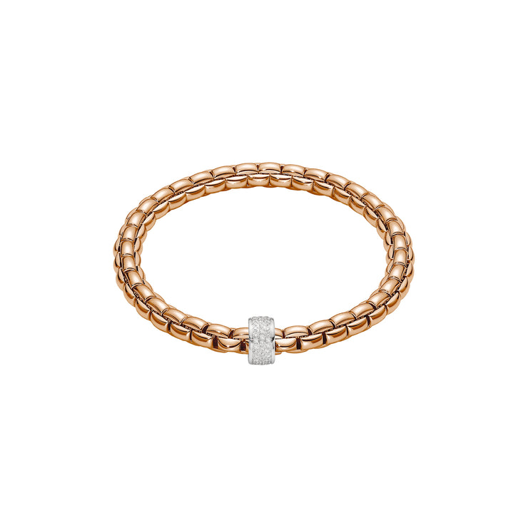 FOPE EKA 18K Gold Flex’it Bracelet with White Diamond Pavé Rondel - 0.53 carats