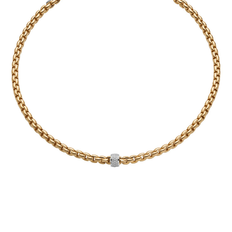 FOPE EKA 18K Yellow Gold Necklace with White Diamond Pavé Rondel - 0.53 carats