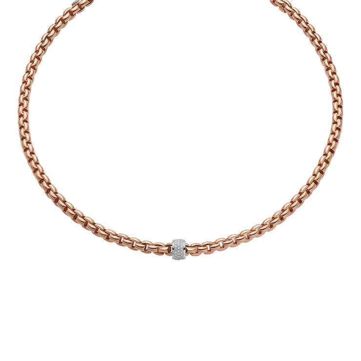 FOPE EKA 18K Rose Gold Necklace with White Diamond Pavé Rondel - 0.53 carats