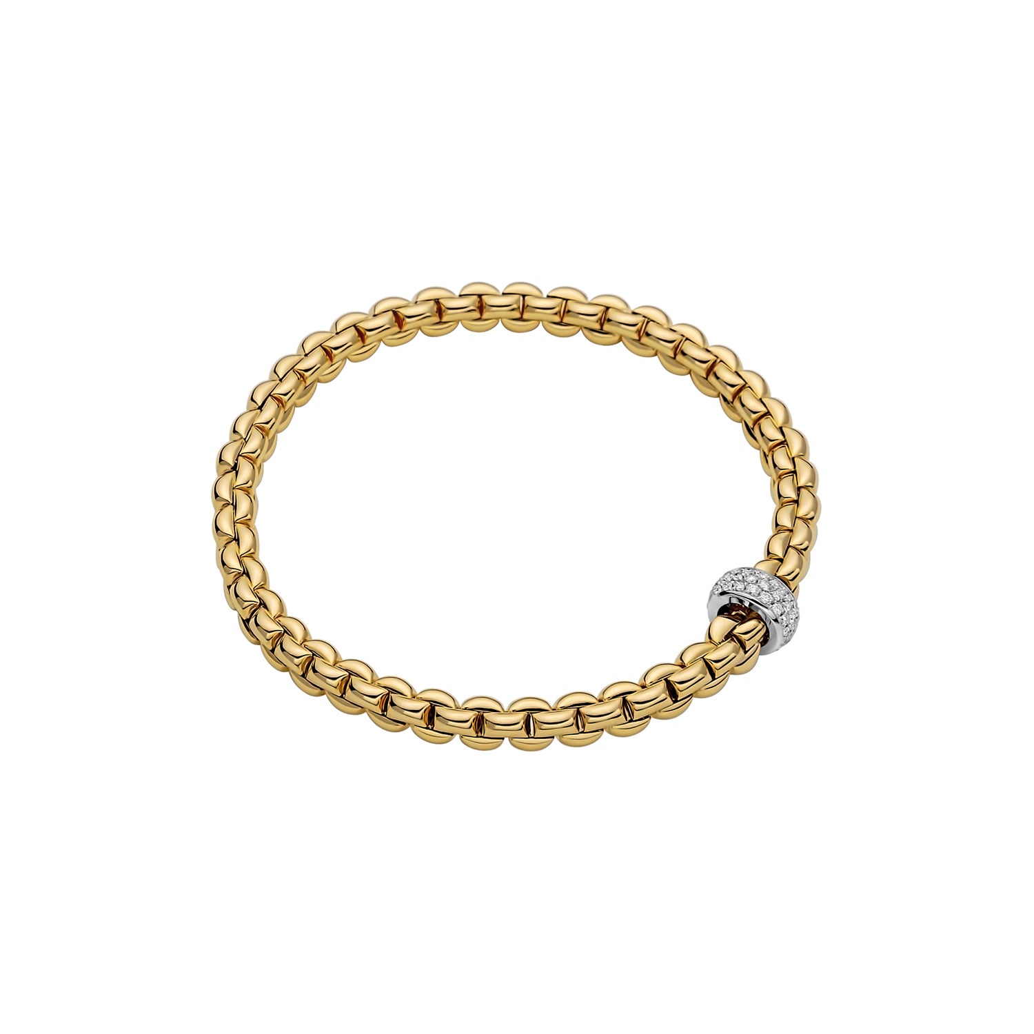 FOPE EKA 18K Gold Flex'it Bracelet with White Diamond Pavé Rondel