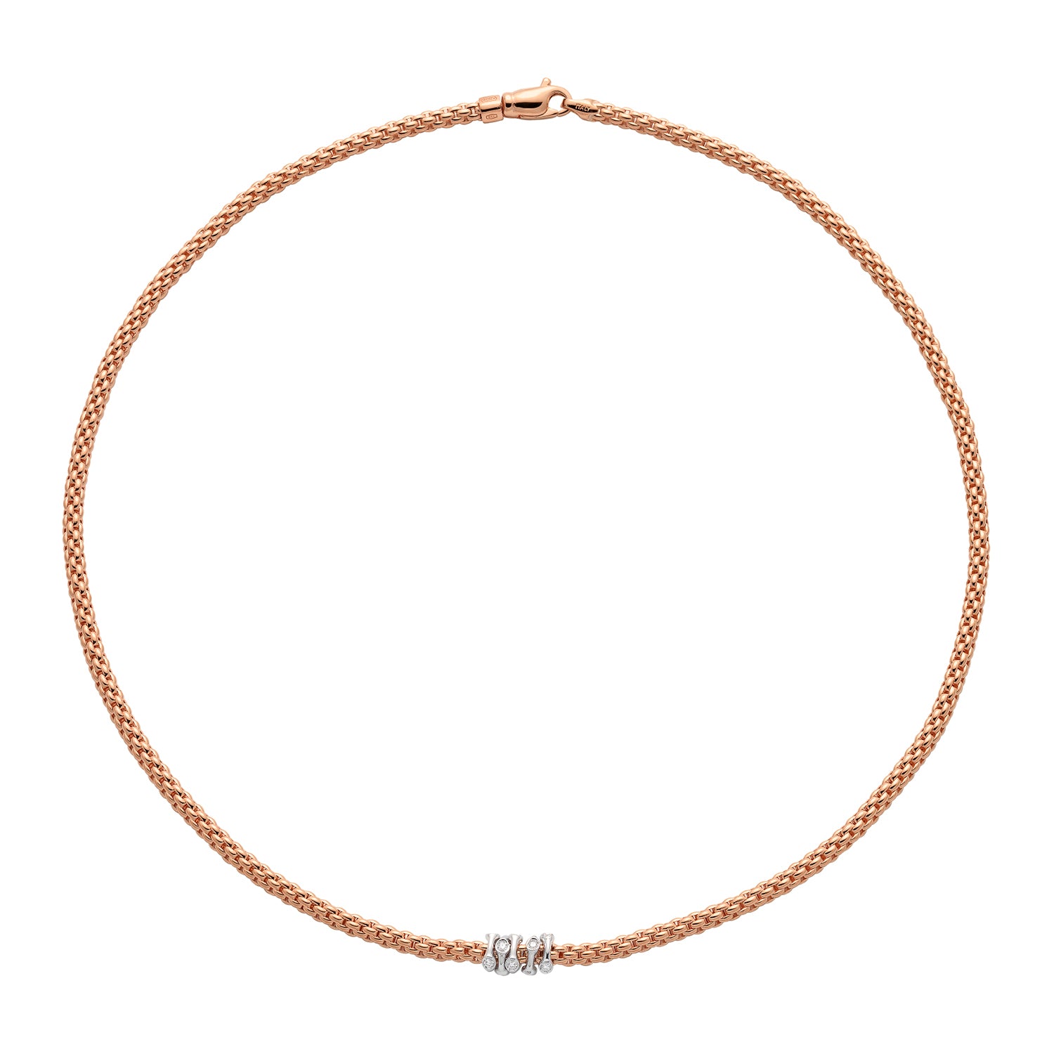 FOPE PRIMA 18K Gold Necklace with White Gold Rondels and White Diamonds - 0.20 carats - Jackson Hole Jewelry Company