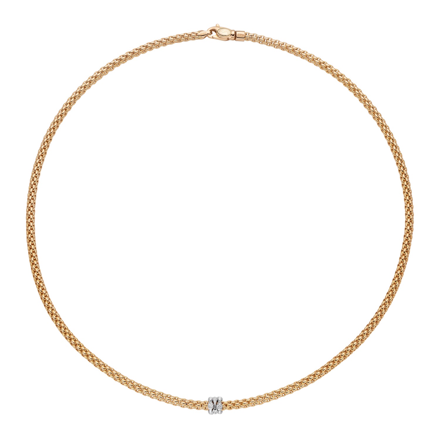 FOPE PRIMA 18K Gold Flex'it Necklace with White Gold Rondels and White Diamonds - 0.12 carats - Jackson Hole Jewelry Company