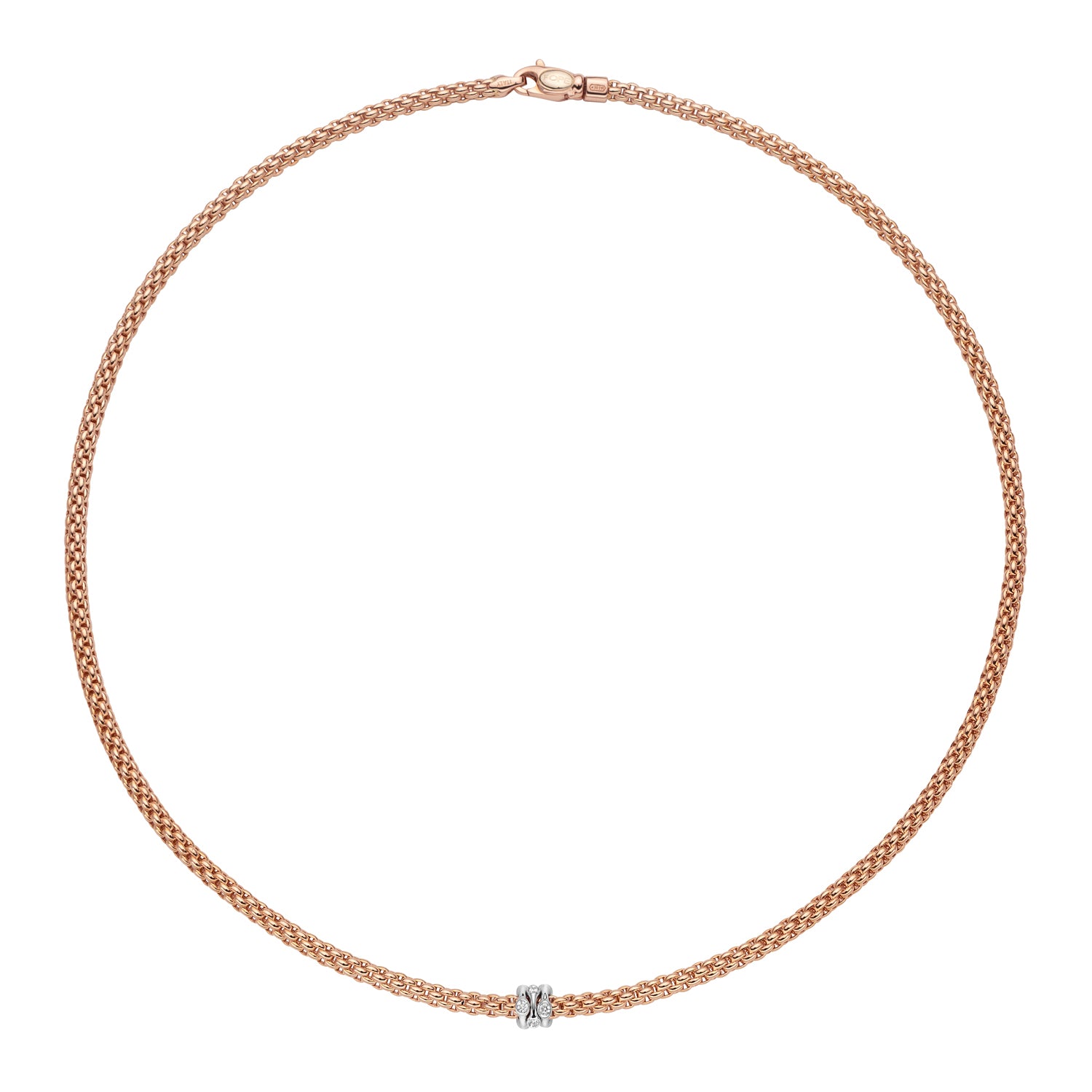 FOPE PRIMA 18K Gold Flex'it Necklace with White Gold Rondels and White Diamonds - 0.12 carats - Jackson Hole Jewelry Company
