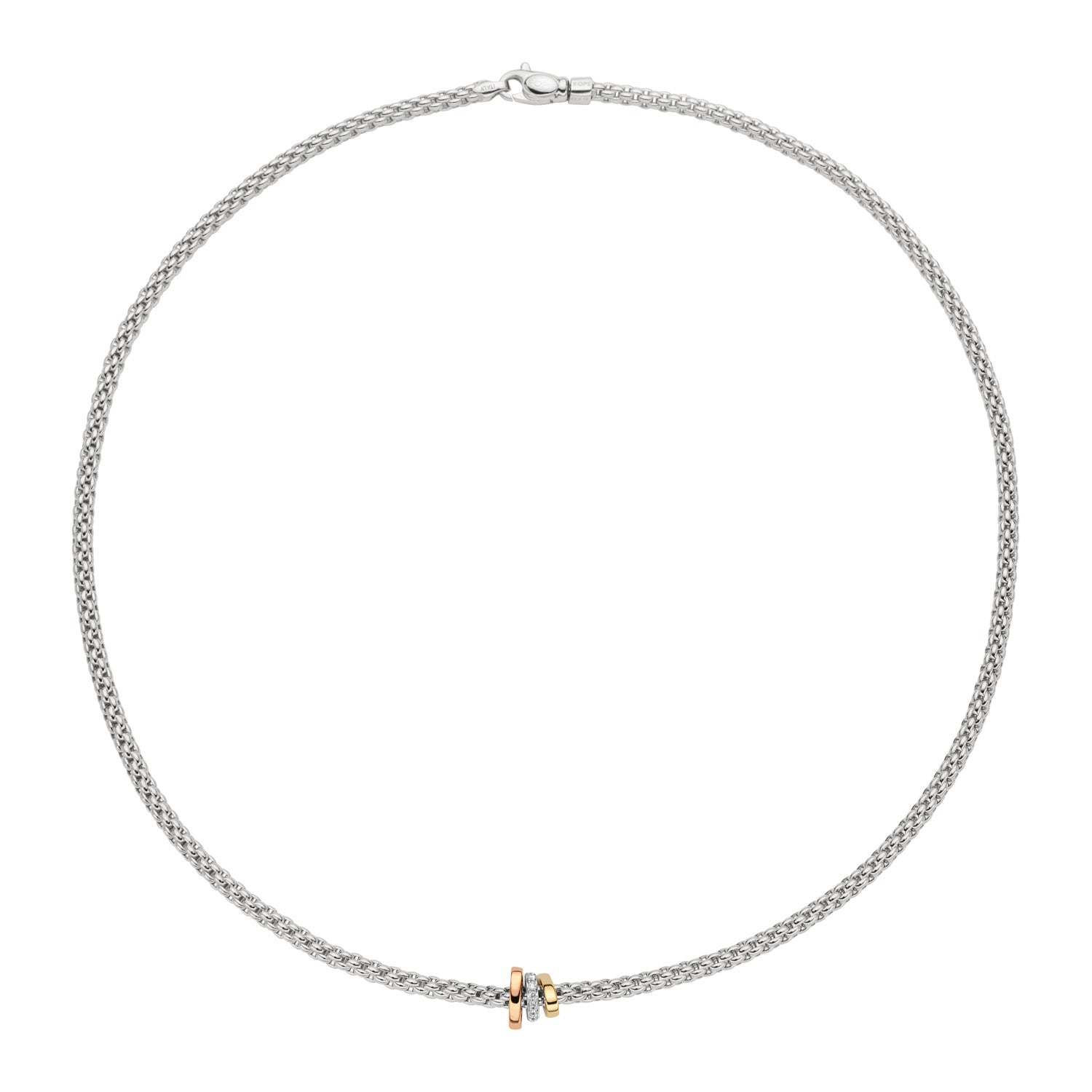 FOPE PRIMA 18K White Gold Necklace With Tri-Gold Rondels and White Diamonds - 0.10 carats - Jackson Hole Jewelry Company