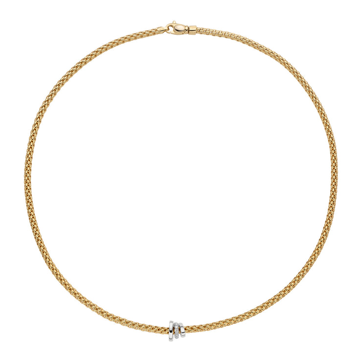 FOPE PRIMA 18K Yellow Gold Necklace With White Gold Rondels and White Diamonds - 0.10 carats