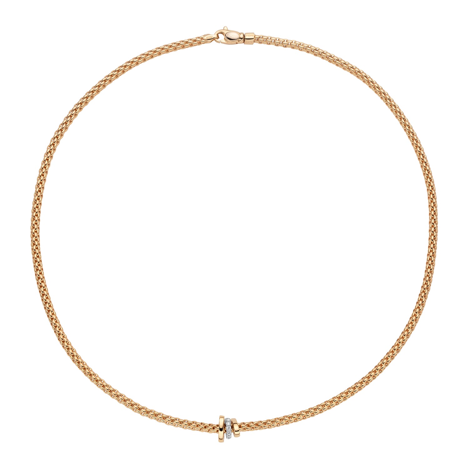 FOPE PRIMA 18K Yellow Gold Necklace With Yellow Gold Rondels and White Diamonds - 0.10 carats - Jackson Hole Jewelry Company