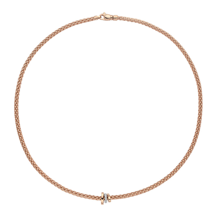 FOPE PRIMA 18K Rose Gold Necklace With Rose Gold Rondels and White Diamonds - 0.10 carats