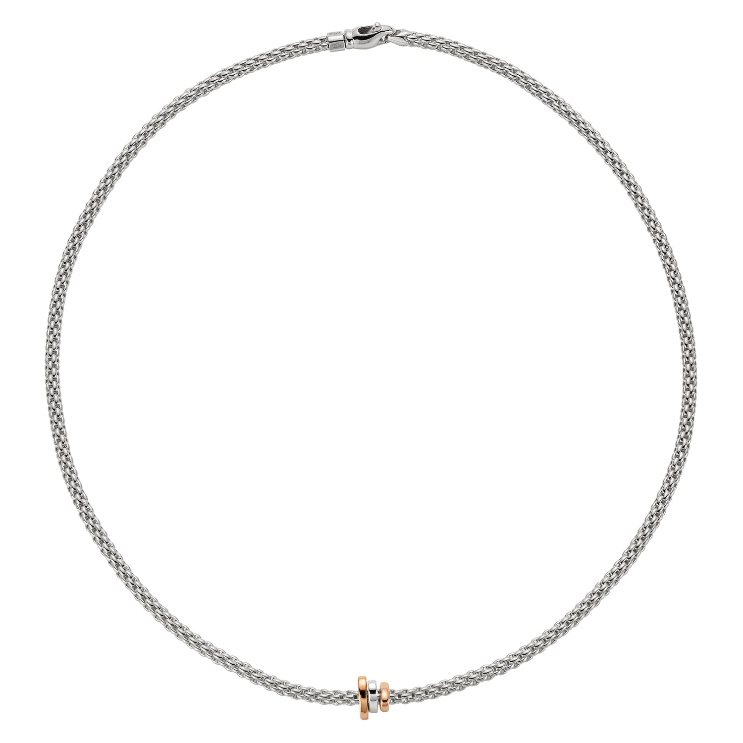 FOPE PRIMA 18K White Gold Necklace with Rose & White Gold Set Rondels - Jackson Hole Jewelry Company