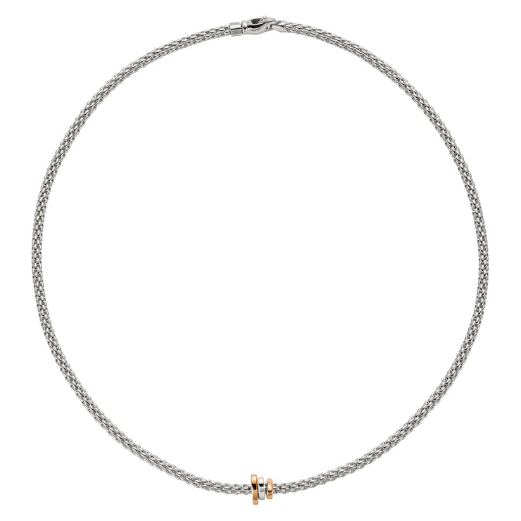 FOPE PRIMA 18K White Gold Necklace with Rose & White Gold Set Rondels