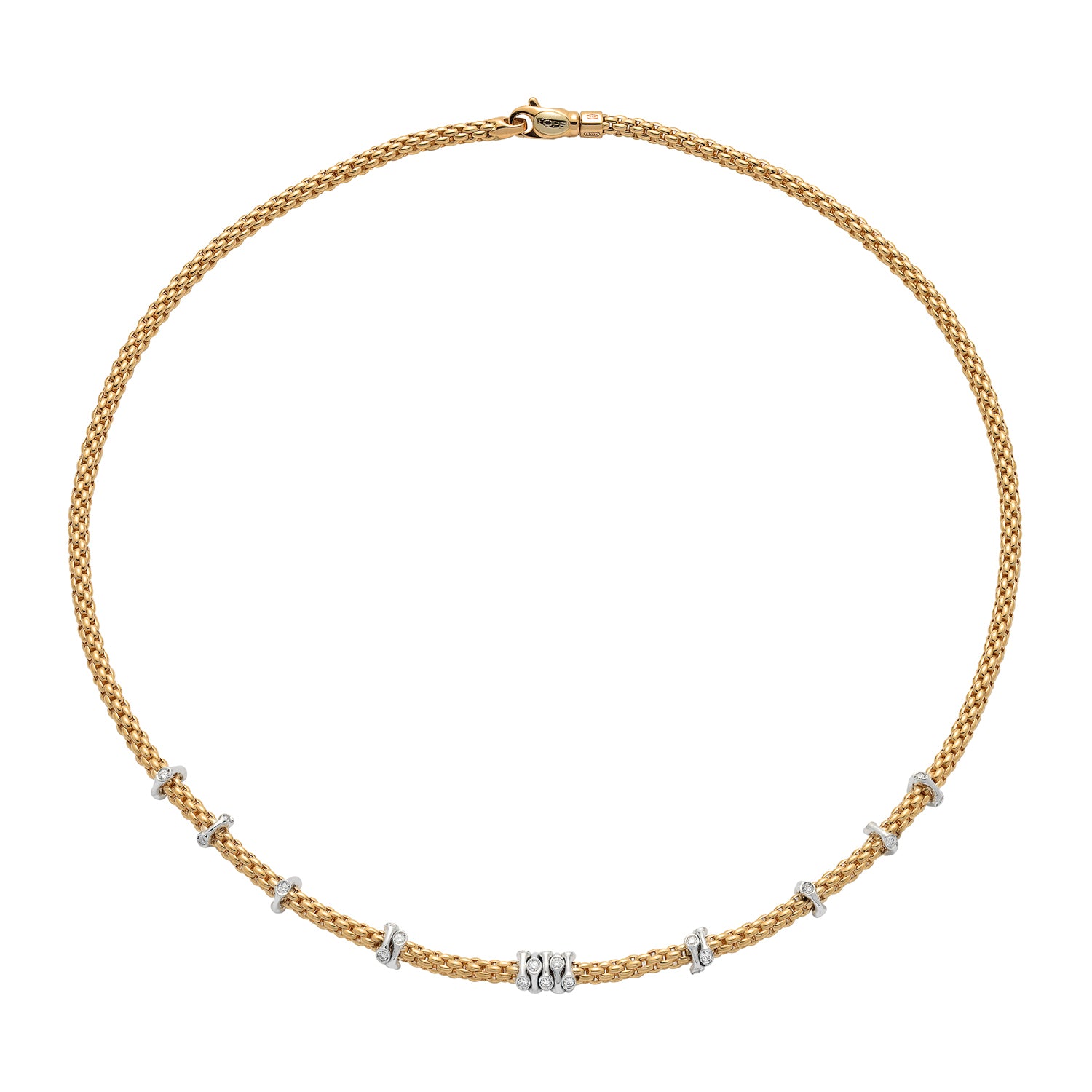 FOPE PRIMA 18K Gold Multi-Charm Necklace with White Diamonds - 0.61 carats - Jackson Hole Jewelry Company