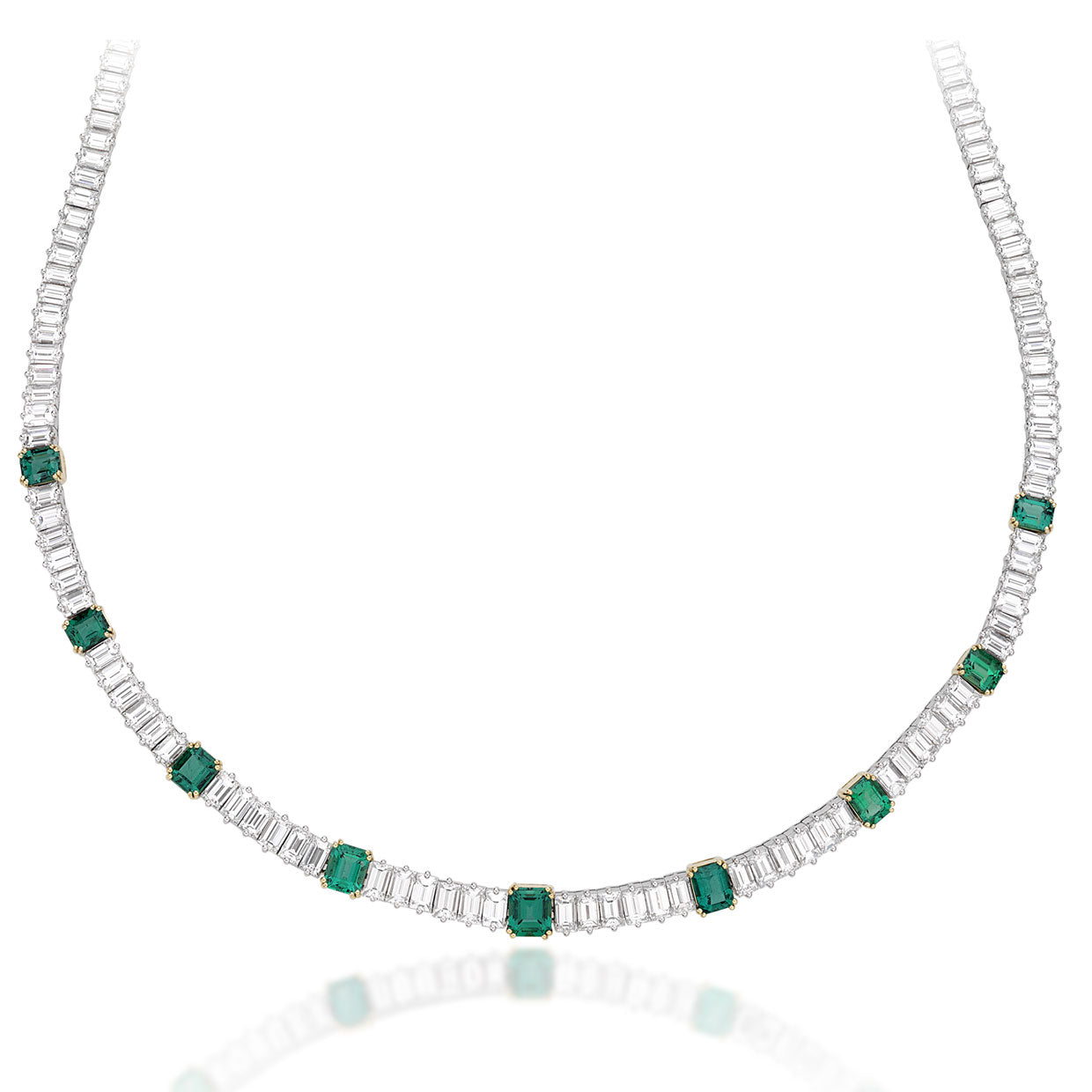 Picchiotti - Octagonal-Cut Emerald and White Diamond Necklace in Platinum and 18K Yellow Gold - Jackson Hole Jewelry Company