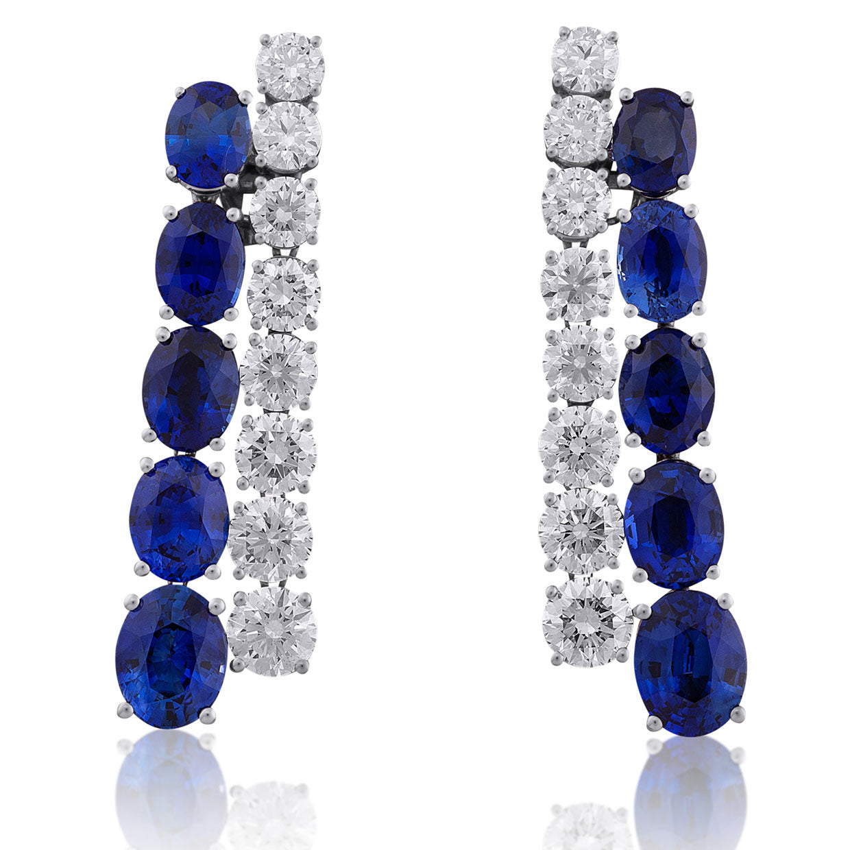 Picchiotti - Oval Blue Sapphire and Round Diamond Earrings in 18K White - Jackson Hole Jewelry Company