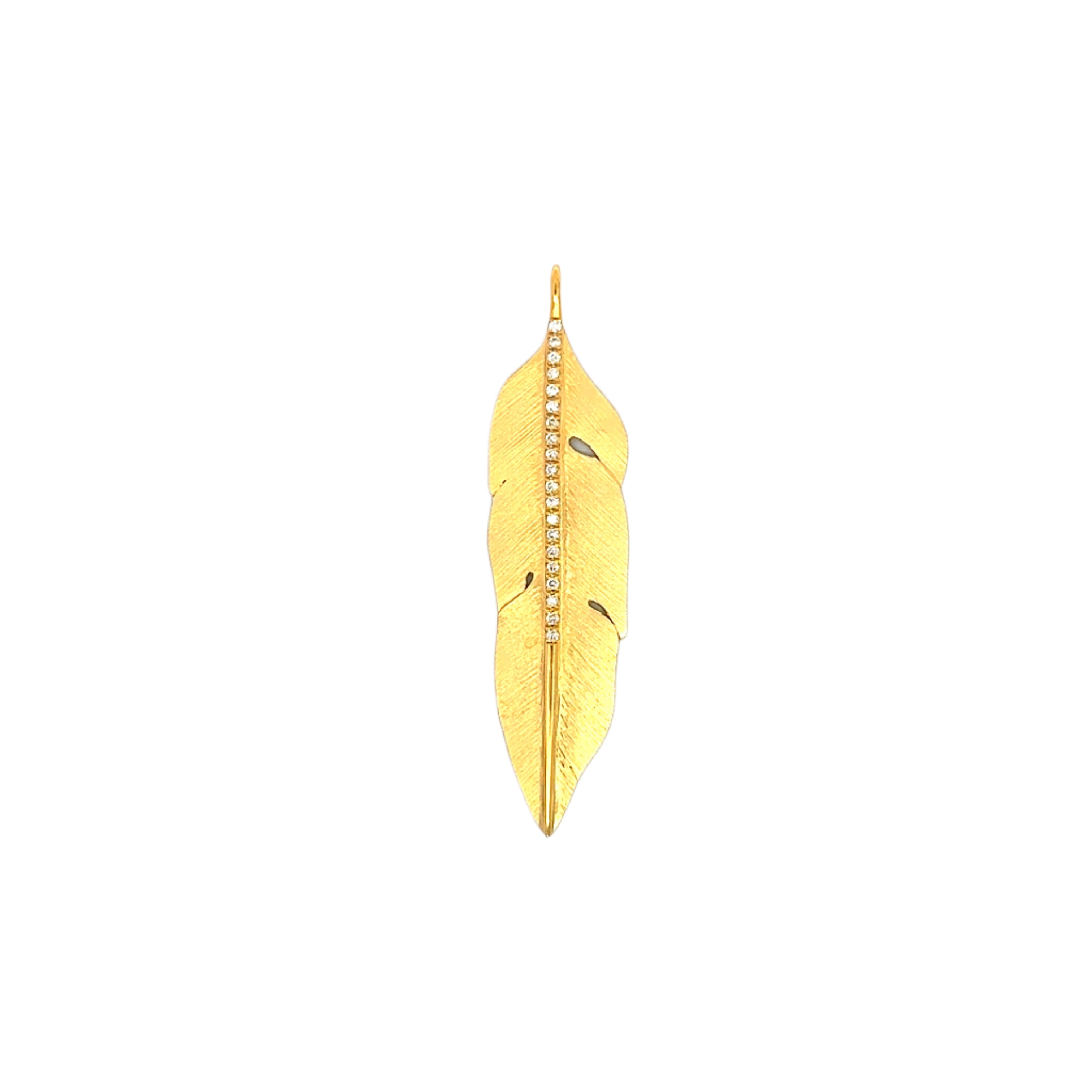 Marika – 14K Yellow Gold Feather Pendant with Diamonds - Jackson Hole Jewelry Company