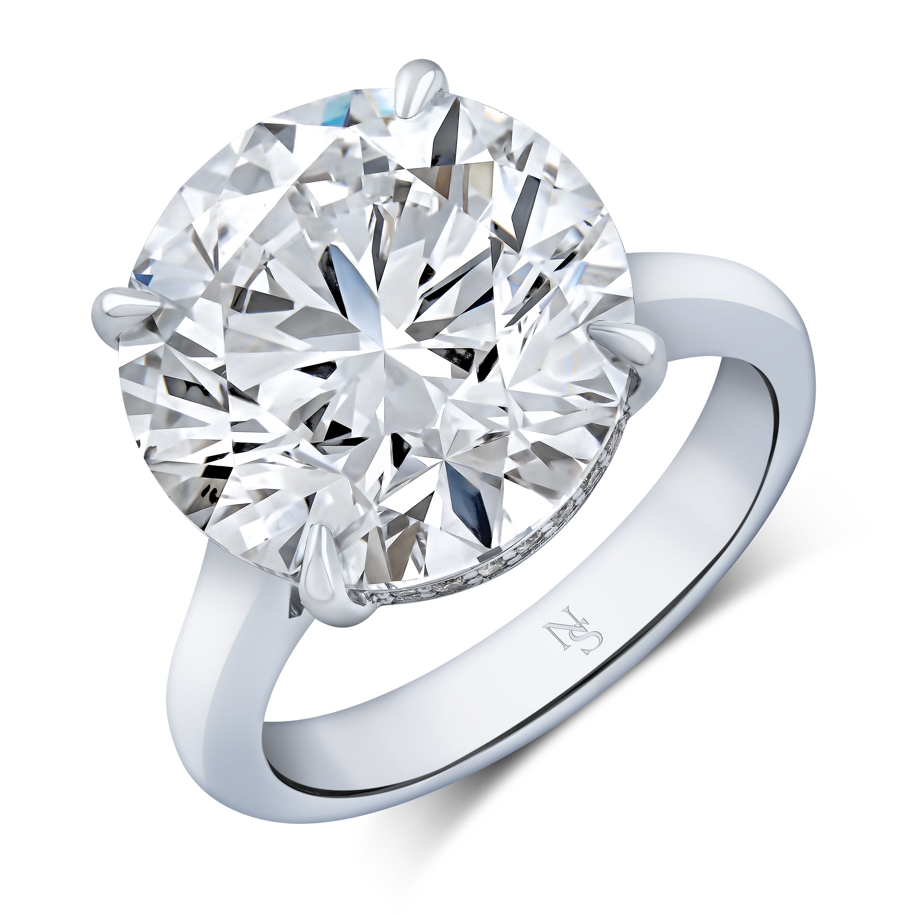 Round Brilliant Diamond Ring in Platinum Pavé Band - Jackson Hole Jewelry Company