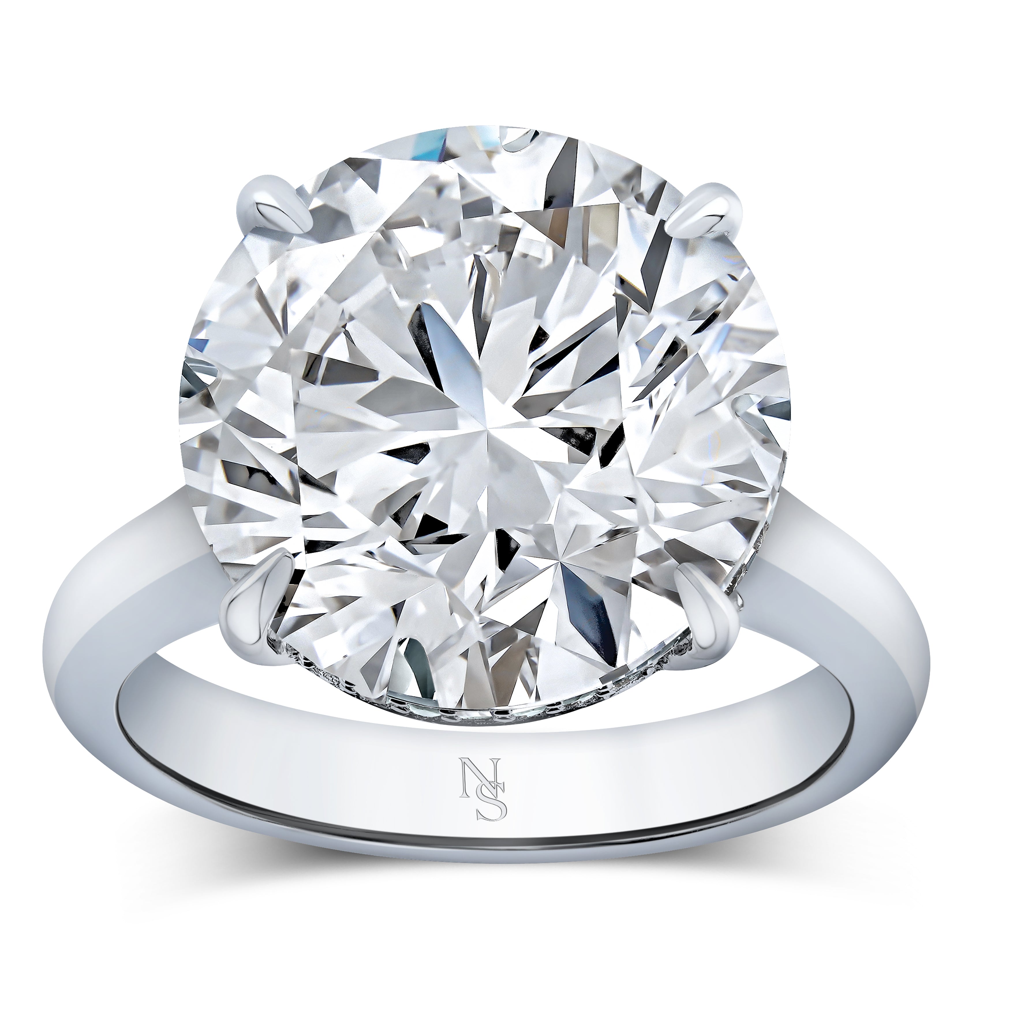 Round Brilliant Diamond Ring in Platinum Pavé Band - Jackson Hole Jewelry Company