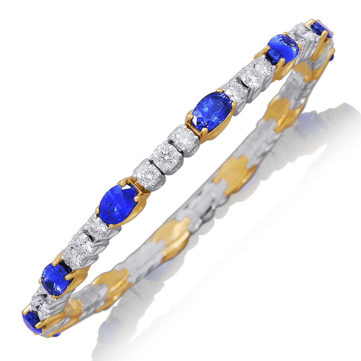 Picchiotti - Xpandable™ Oval Sapphire & Round Diamond Bracelet in 18K White and Yellow Gold - Jackson Hole Jewelry Company