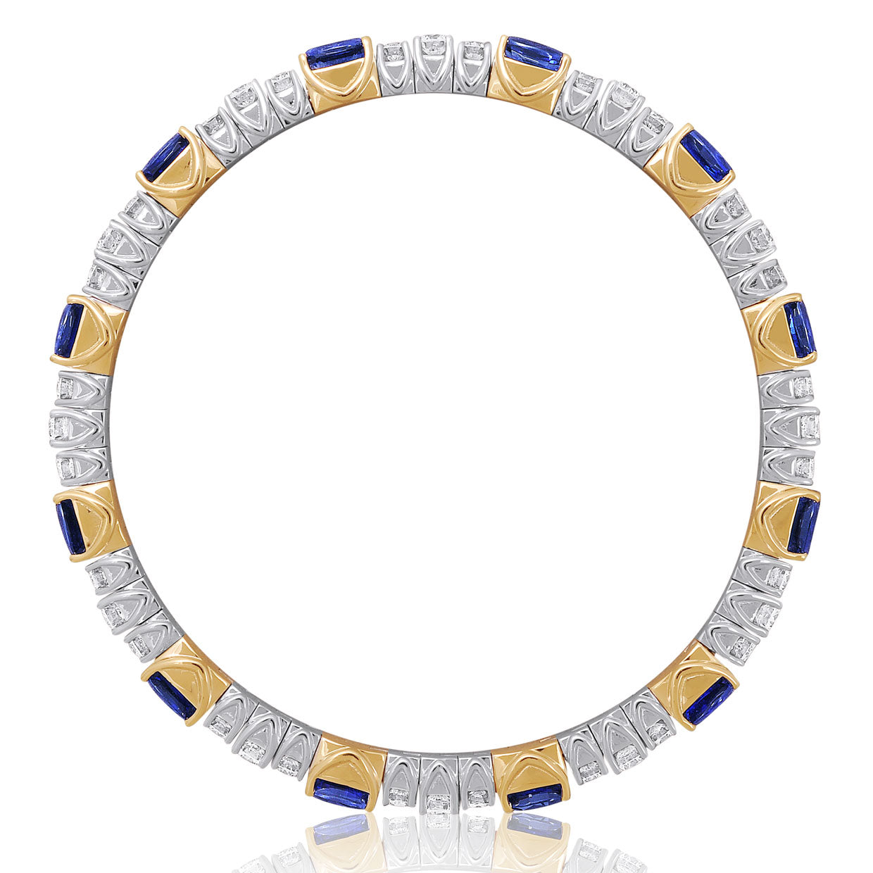 Picchiotti - Xpandable™ Oval Sapphire & Round Diamond Bracelet in 18K White and Yellow Gold - Jackson Hole Jewelry Company