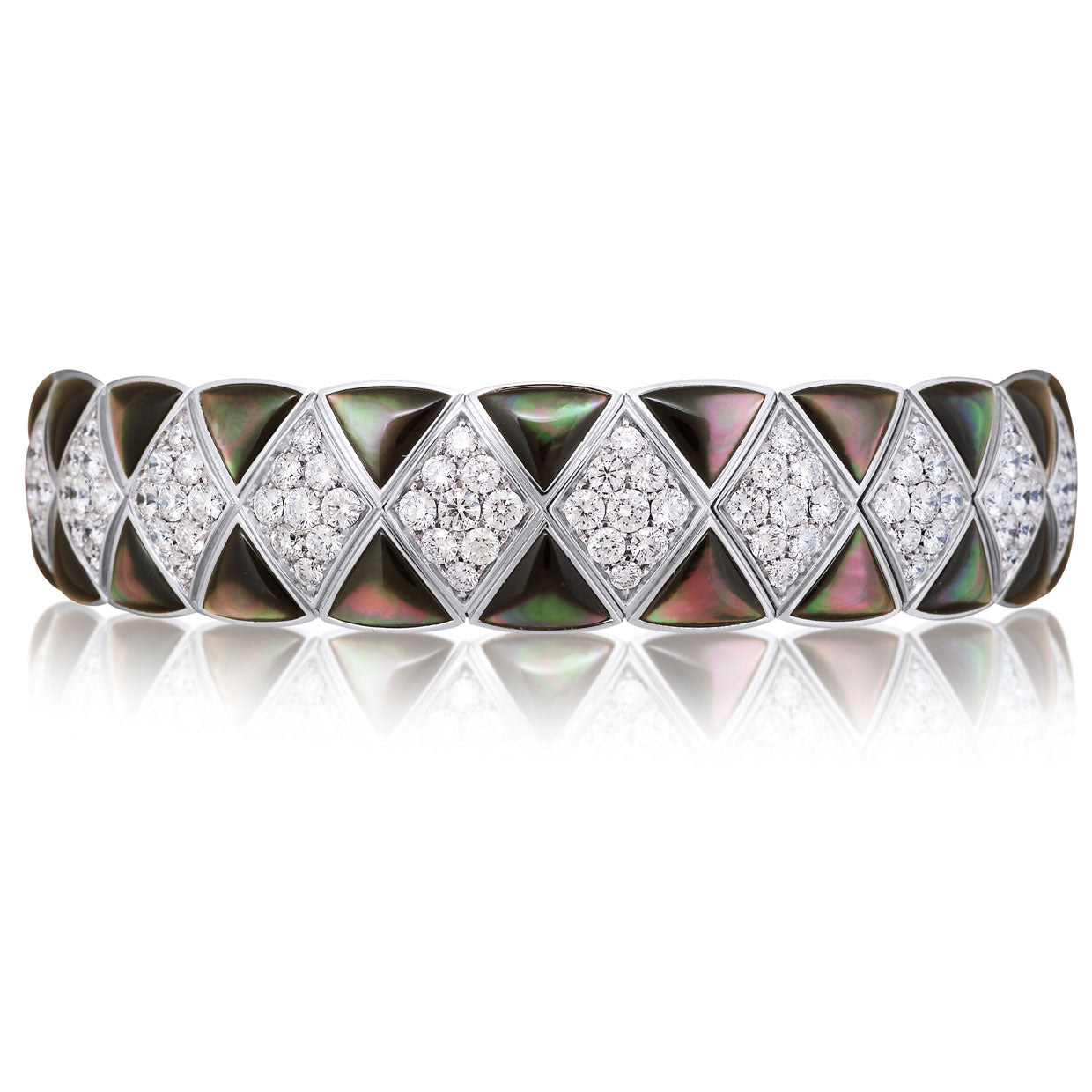 Picchiotti - Xpandable™ Green Mother of Pearl & Diamond Bracelet in 18K White Gold 10.25 cttw - Jackson Hole Jewelry Company