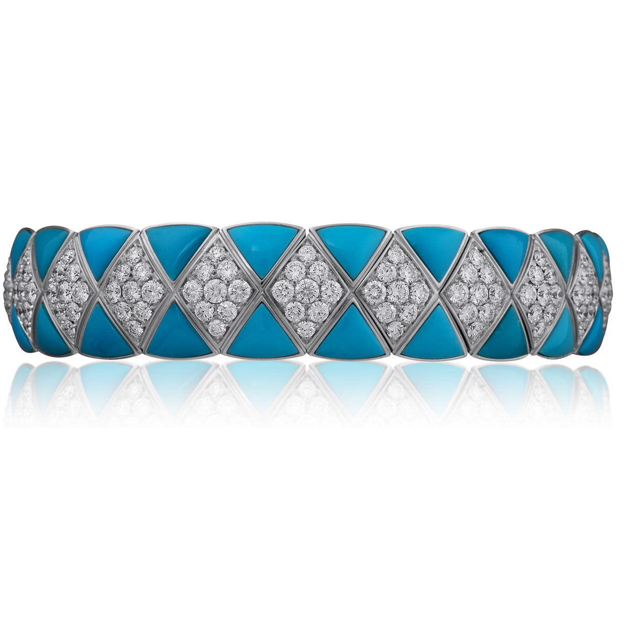 Picchiotti - Xpandable™ Diamond & Turquoise Bracelet in 18K White Gold 7.86 cttw - Jackson Hole Jewelry Company