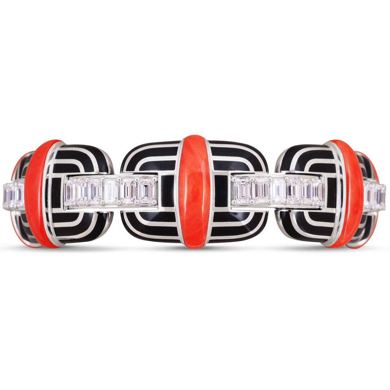 Picchiotti - Xpandable™ Coral, Black Ceramic & Diamond Bracelet in 18K White Gold 27.79 cttw - Jackson Hole Jewelry Company