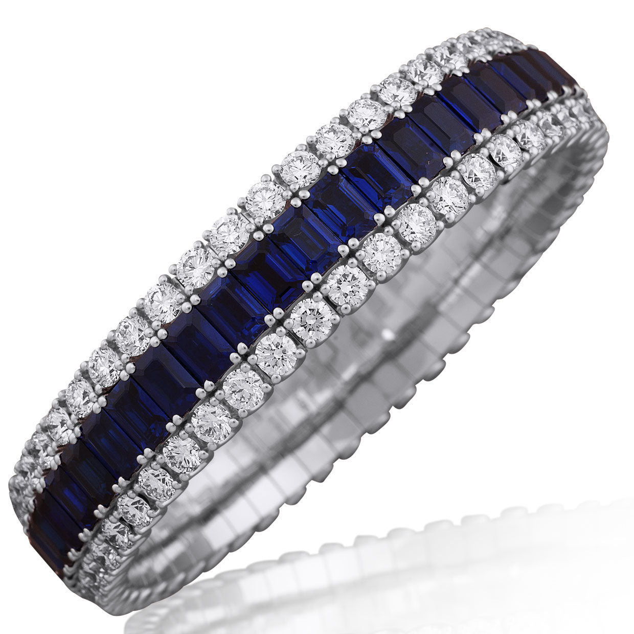 Picchiotti - Xpandable™ Octagonal Sapphire & Round Diamond Bracelet in 18K White Gold - Jackson Hole Jewelry Company