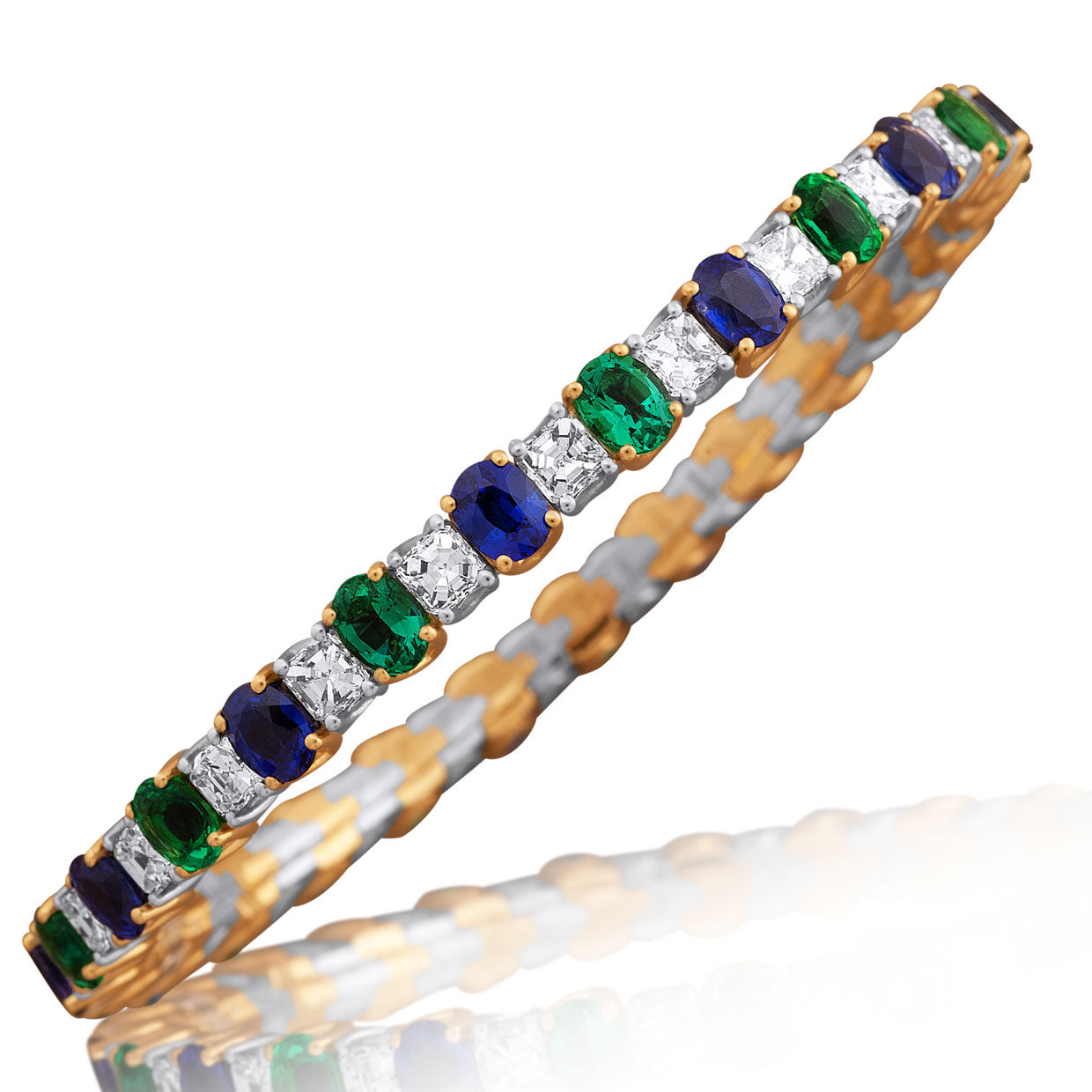 Picchiotti - Xpandable™ Emerald - Blue Sapphire and Diamond Bracelet in 18K White Gold - Jackson Hole Jewelry Company