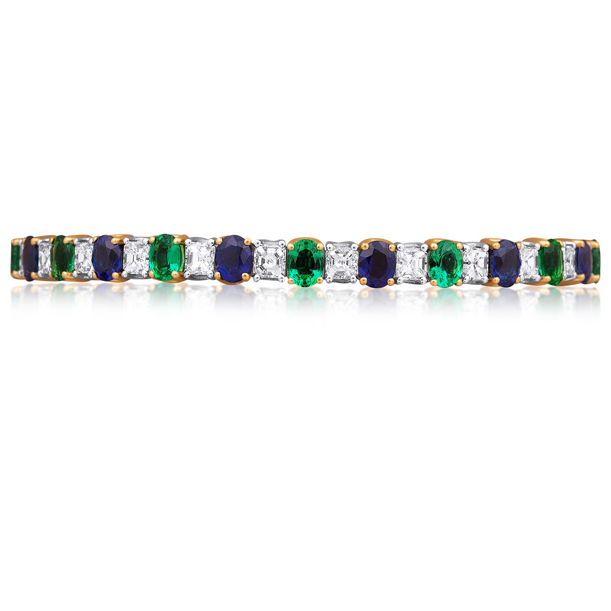 Picchiotti - Xpandable™ Emerald - Blue Sapphire and Diamond Bracelet in 18K White Gold - Jackson Hole Jewelry Company