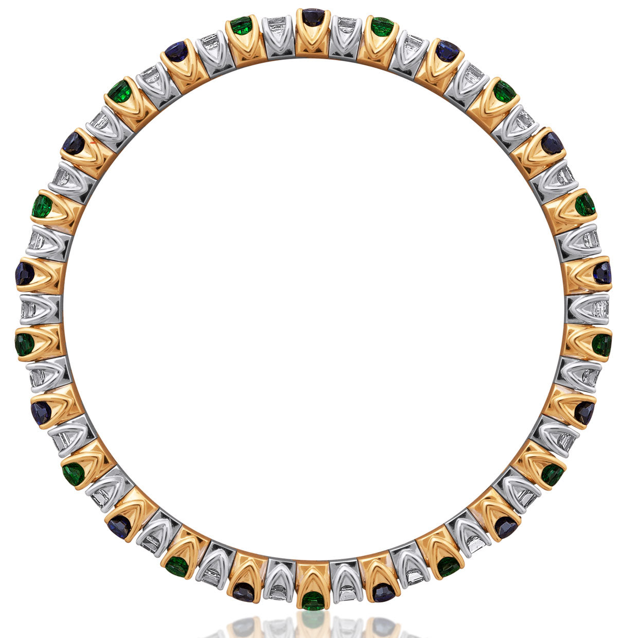 Picchiotti - Xpandable™ Emerald - Blue Sapphire and Diamond Bracelet in 18K White Gold - Jackson Hole Jewelry Company