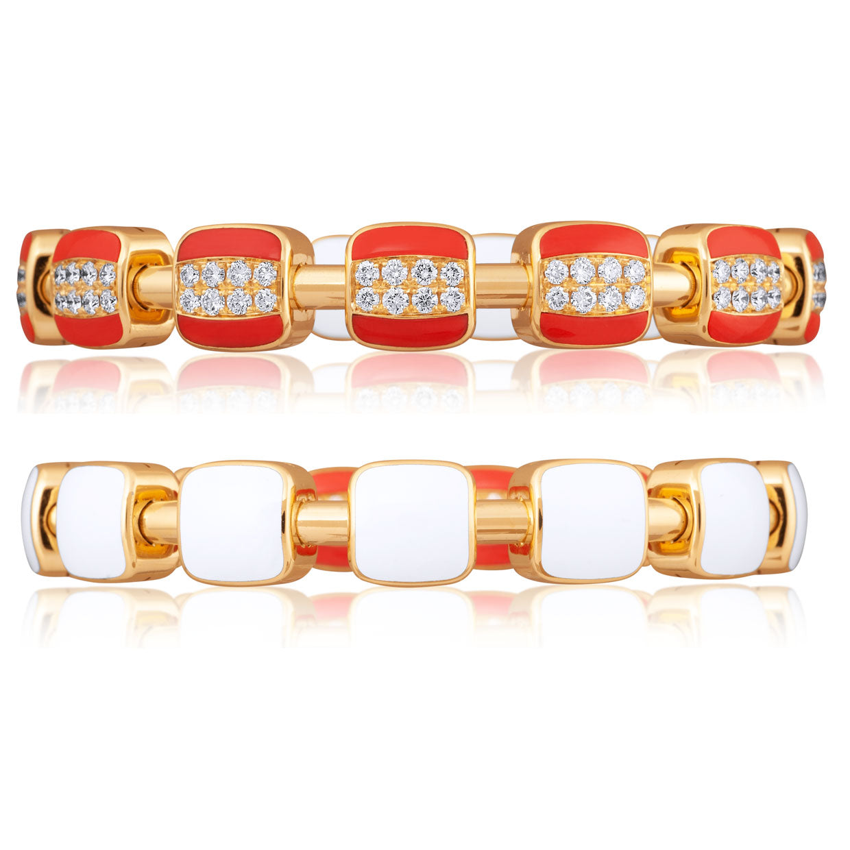 Picchiotti - Reversible Xpandable™ Coral and White Ceramic Bracelet with Round Diamonds in 18K Gold - Jackson Hole Jewelry Company