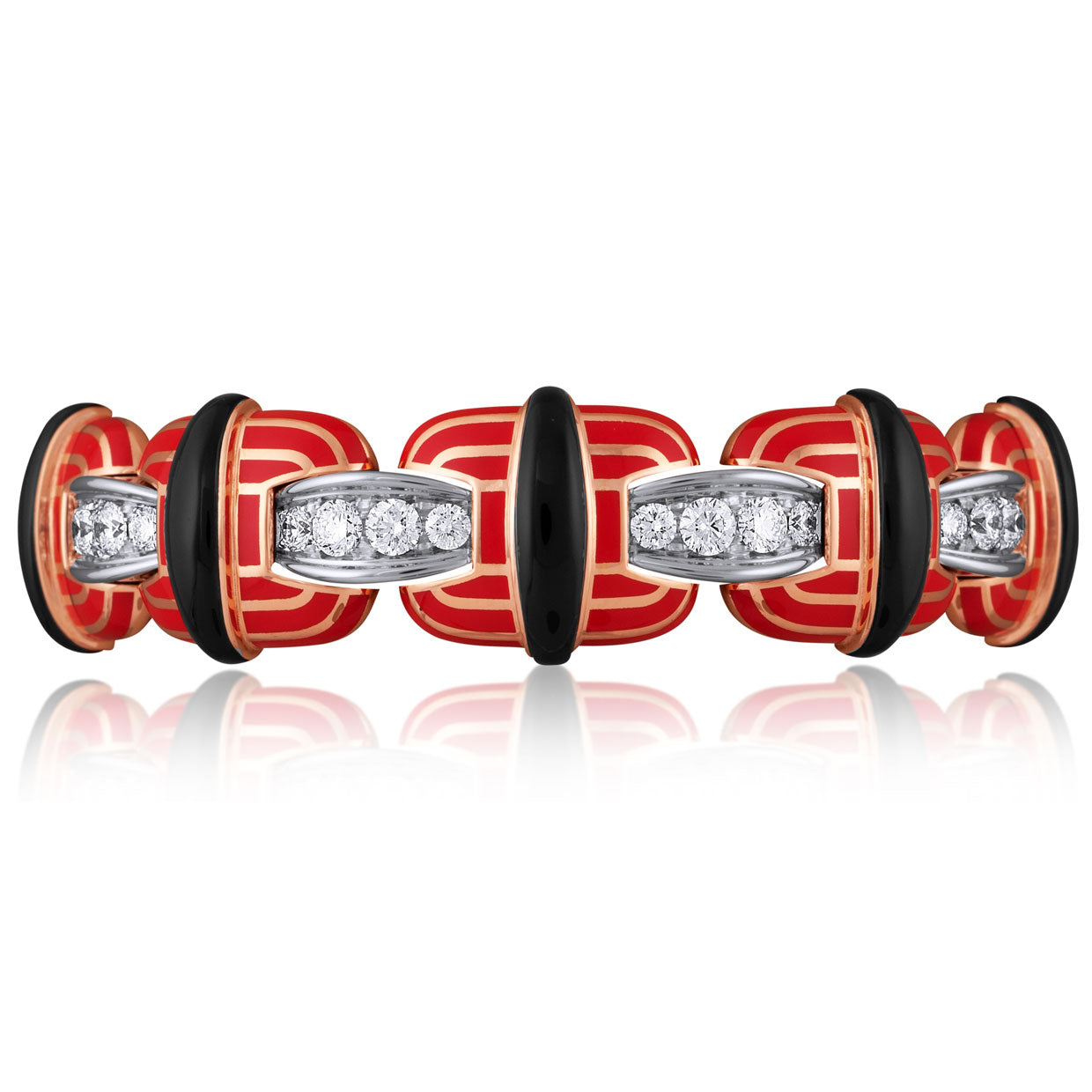 Picchiotti - Xpandable™ Onyx and Orange Ceramic Bracelet with Round Diamonds in 18K White and Rose Gold - Jackson Hole Jewelry Company