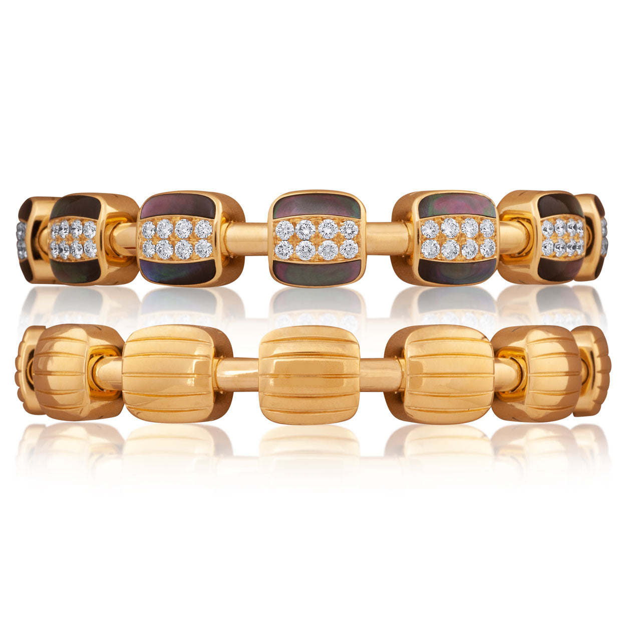 Picchiotti - Reversible Xpandable™ White Mother of Pear and Diamond Bracelet in 18K Yellow Gold - Jackson Hole Jewelry Company