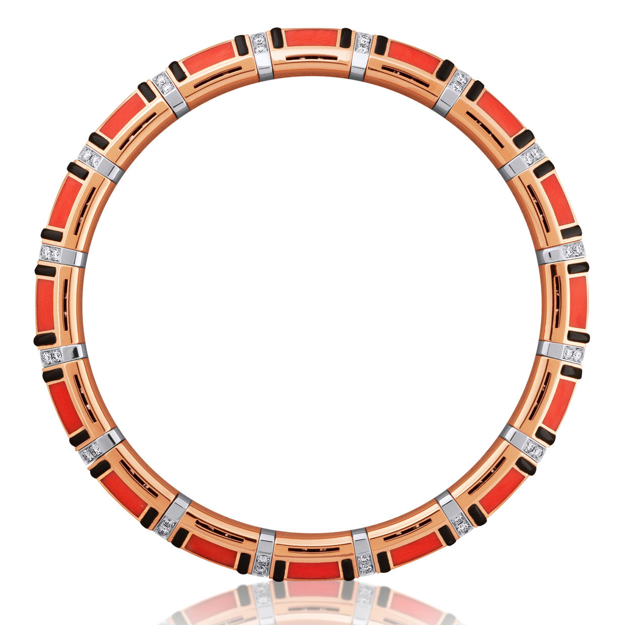 Picchiotti - Xpandable™ Coral and Onyx Bracelet with Round Diamonds in 18K Rose and White Gold - Jackson Hole Jewelry Company