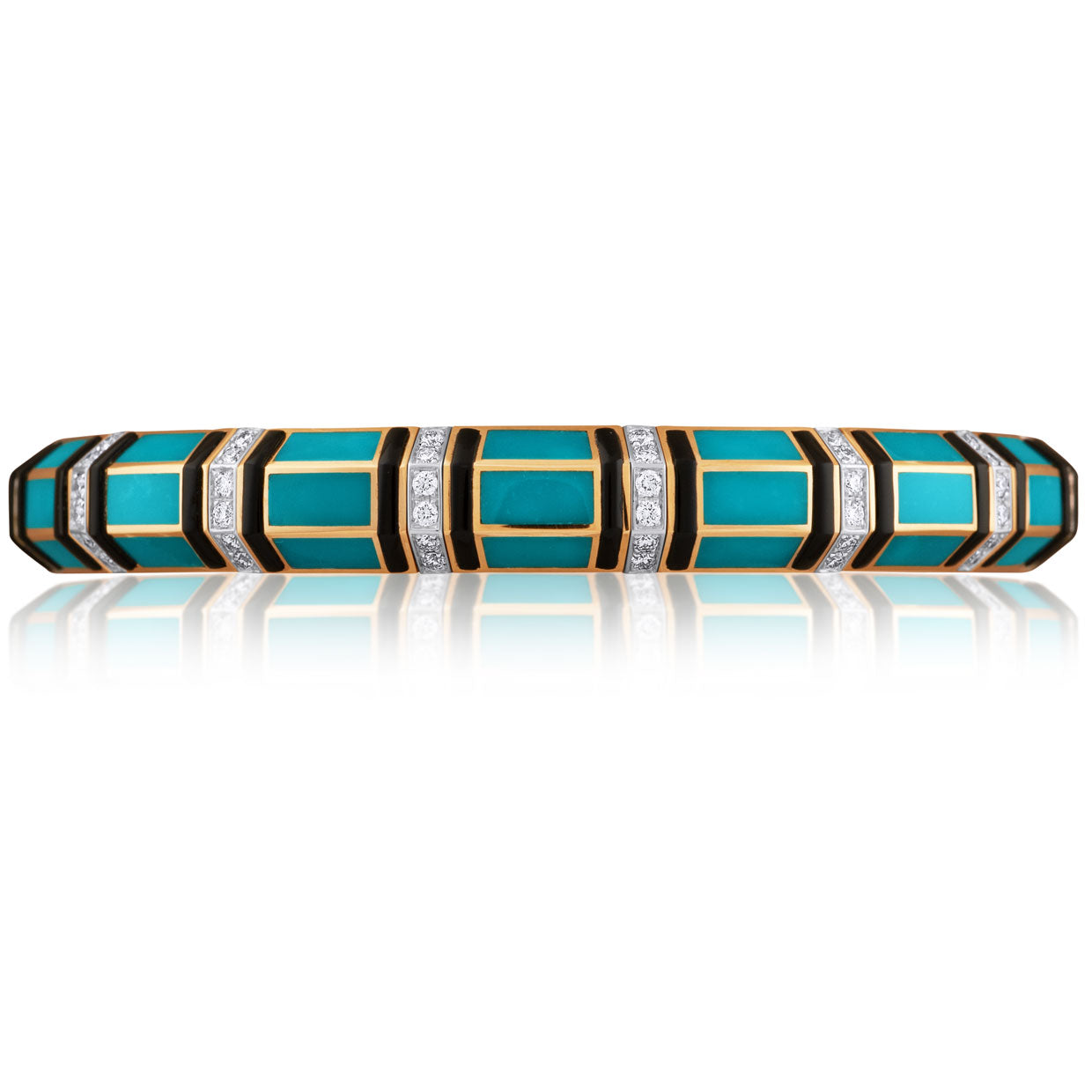 Picchiotti - Xpandable™ Turquoise and Onyx Bracelet with Round Diamonds in 18K Yellow and White Gold - Jackson Hole Jewelry Company