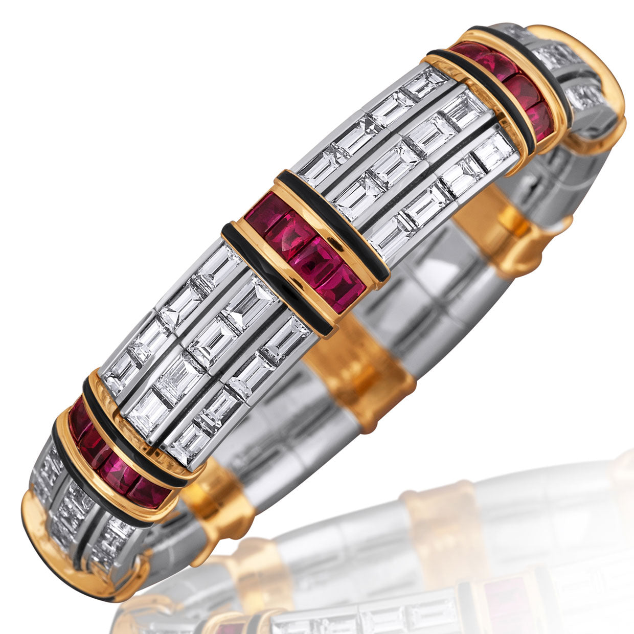 Picchiotti - Xpandable™ Baguette-Cut Diamond and Onyx Bracelet in 18K White and Yellow Gold - Jackson Hole Jewelry Company
