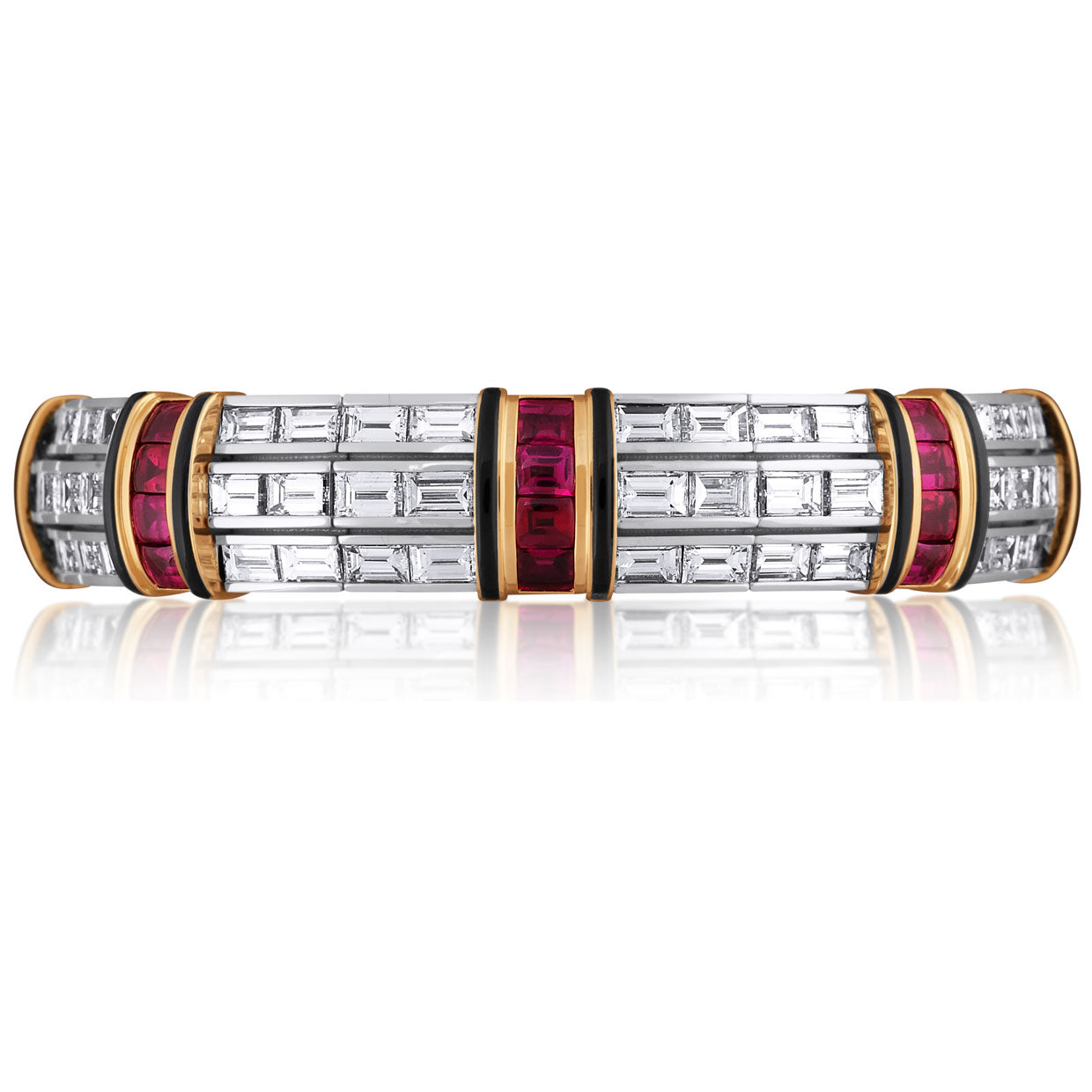 Picchiotti - Xpandable™ Baguette-Cut Diamond and Onyx Bracelet in 18K White and Yellow Gold - Jackson Hole Jewelry Company