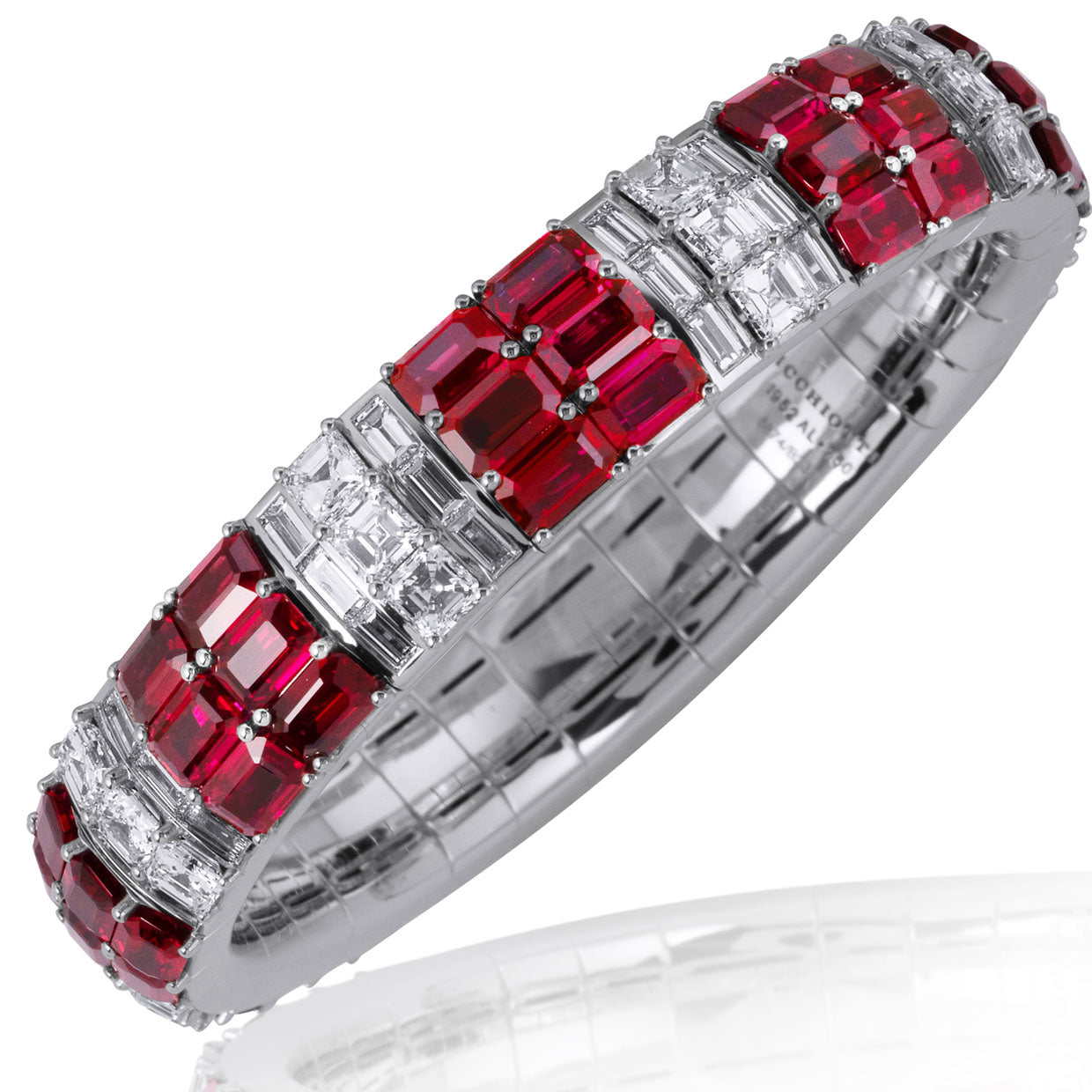 Picchiotti - Xpandable™ Octagonal Ruby & Square Diamond Bracelet in 18K White Gold - Jackson Hole Jewelry Company