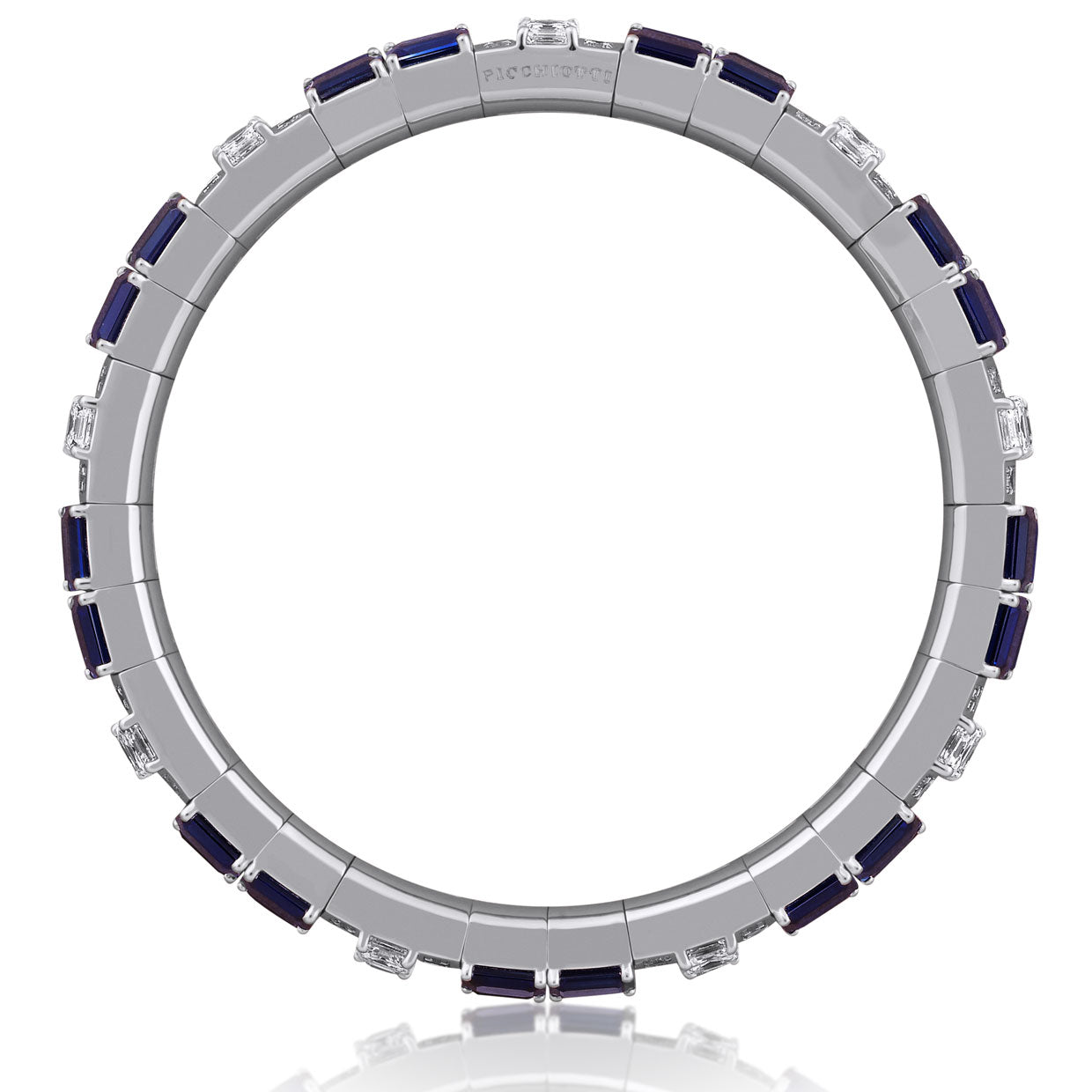 Picchiotti Xpandable™ Wide Sapphire, Emerald Cut & Baguette Diamond Bracelet in 18K White Gold 53.16 cttw - Jackson Hole Jewelry Company