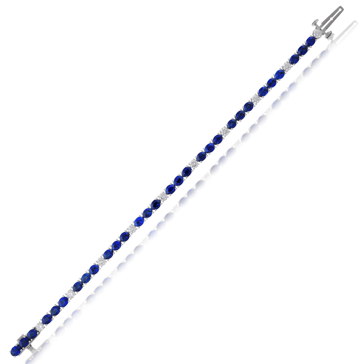 Picchiotti - Xpandable™ Oval Sapphire & Round Diamond Bracelet in 18K White Gold - Jackson Hole Jewelry Company