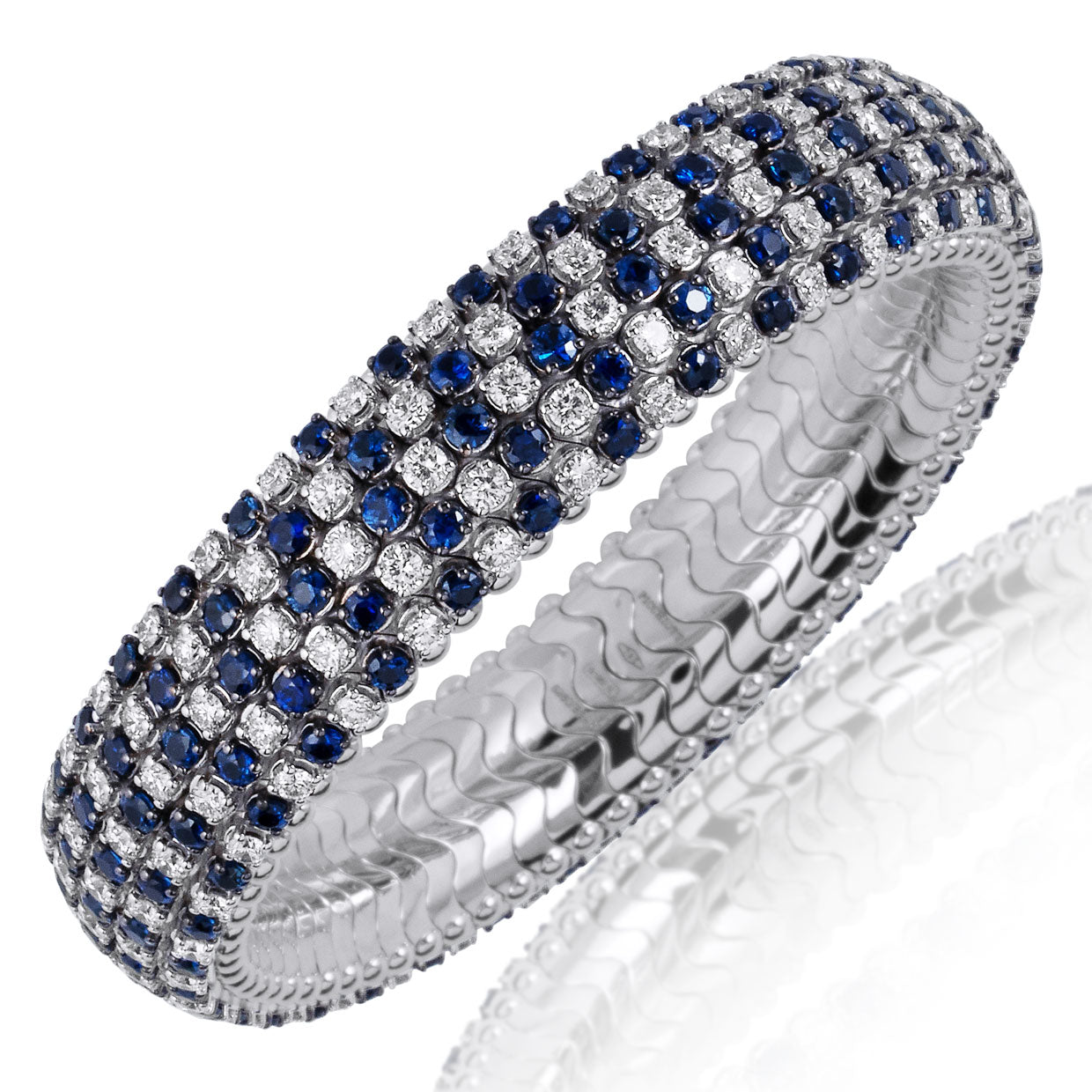 Picchiotti Xpandable™ Round Sapphire & Diamond Bracelet in 18K White Gold 19.02 cttw - Jackson Hole Jewelry Company
